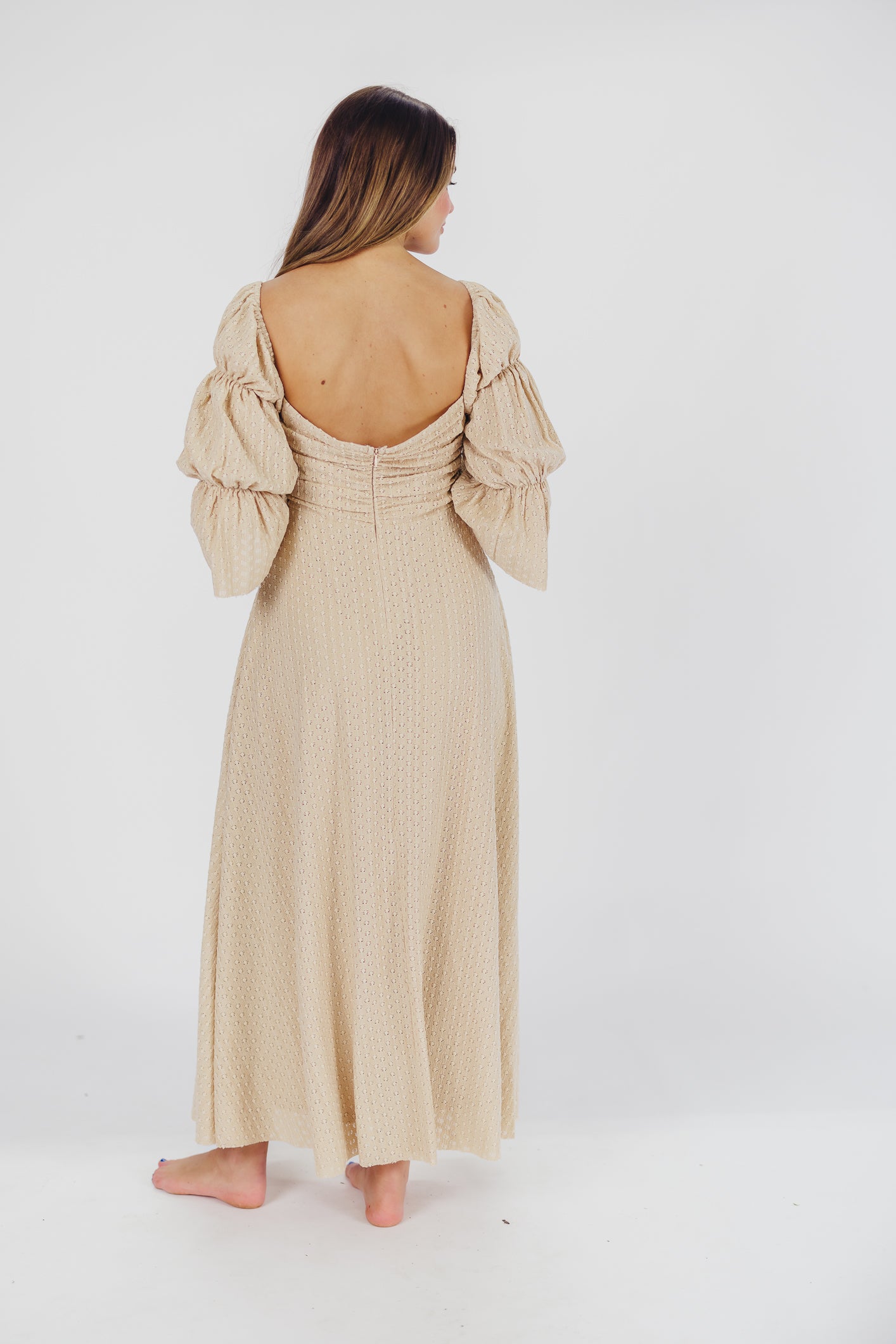 Corrine Tiered Sleeve Maxi Dress with Pockets in Beige - Bump Friendly