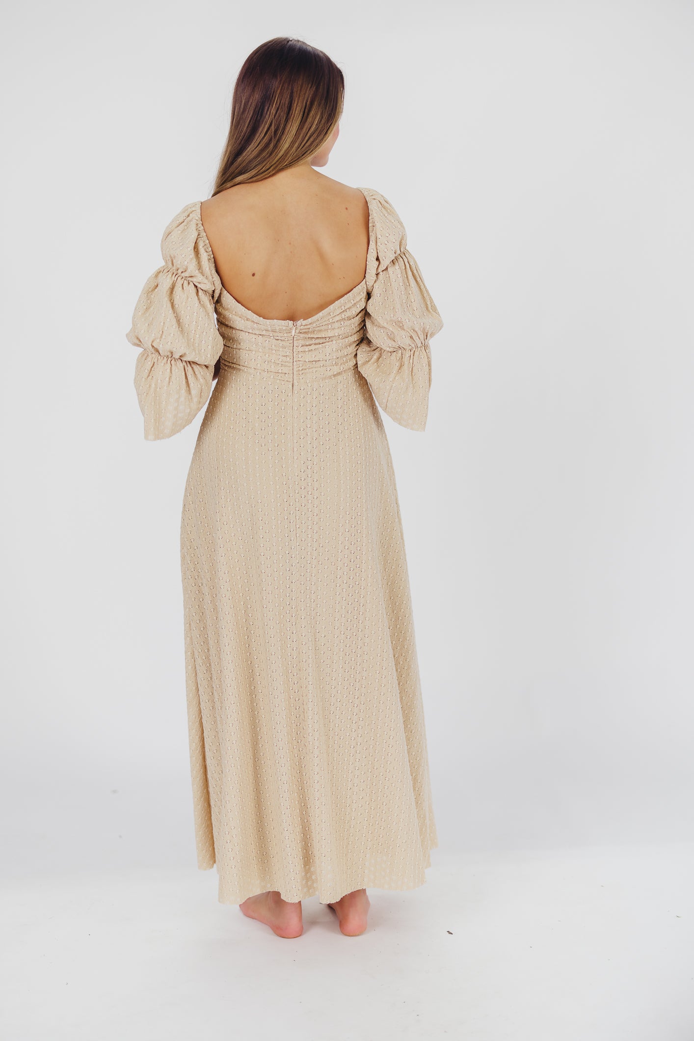 Corrine Tiered Sleeve Maxi Dress with Pockets in Beige - Bump Friendly