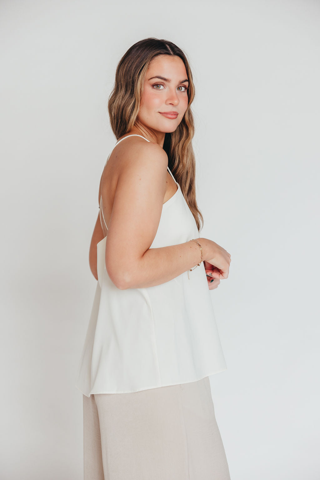 Perrie Top with Dainty Crisscross Detail in Cream