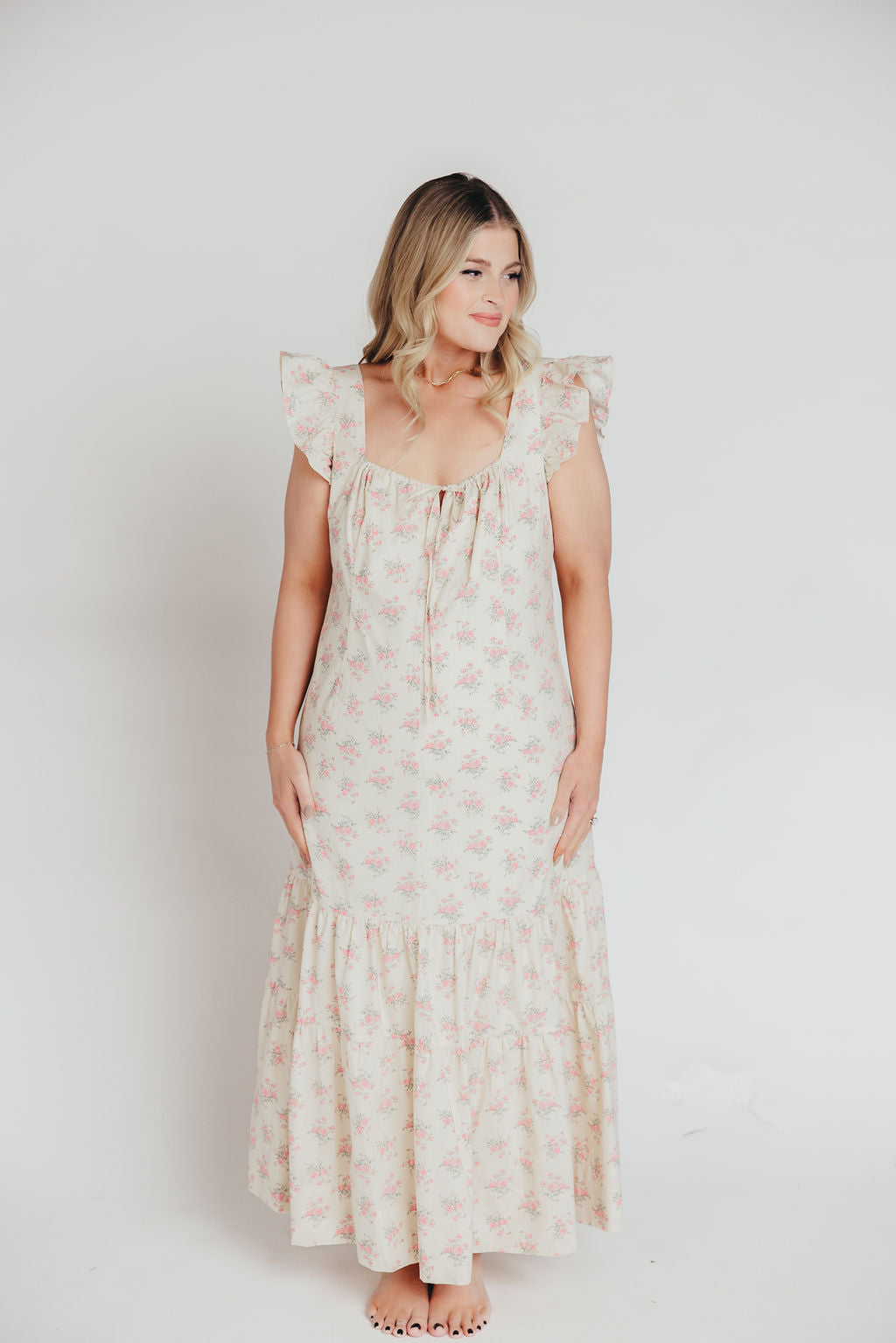 Emery Midi Dress in Pink and Cream (Sizes S-XL)