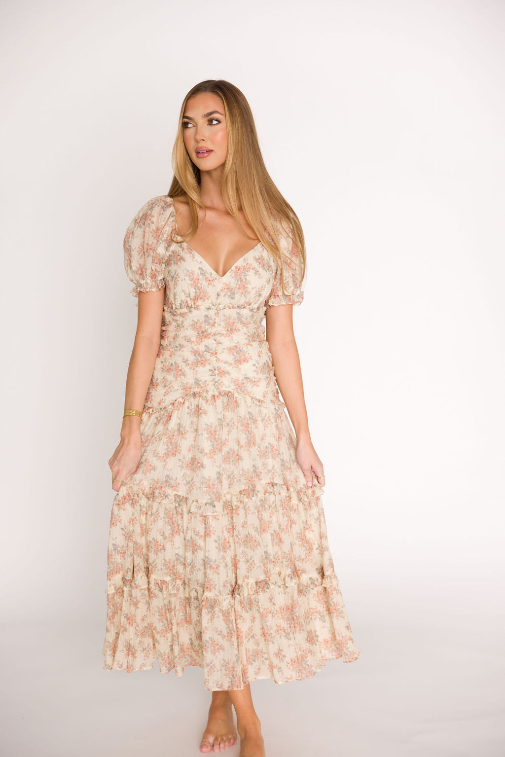 Jenna Ruffled Maxi Sundress in Cream/Multi Floral *Final