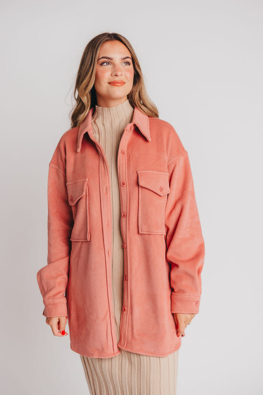Soft and Lofty Corduroy Shirt Jacket in Rose