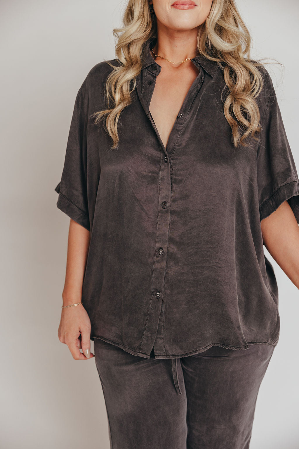 Axel Buttery Soft Button-Up Top in Washed Black - Nursing Friendly