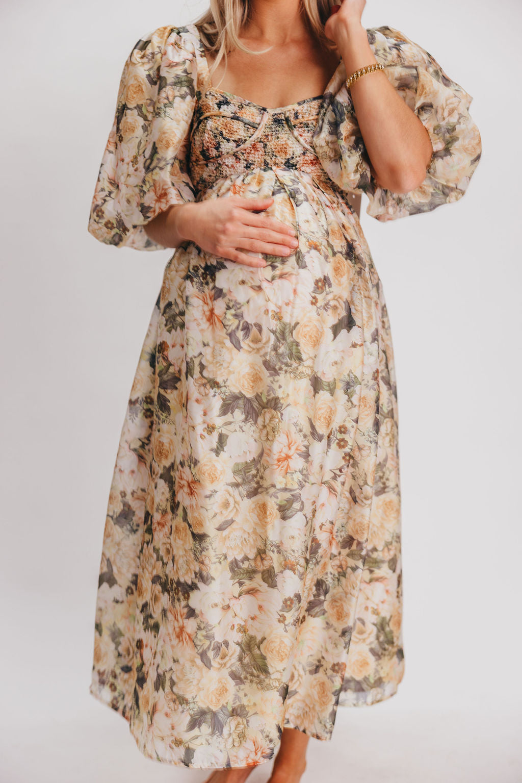 Harlow Maxi Dress in Champagne Floral - Bump Friendly & Inclusive Sizing (S-3XL)