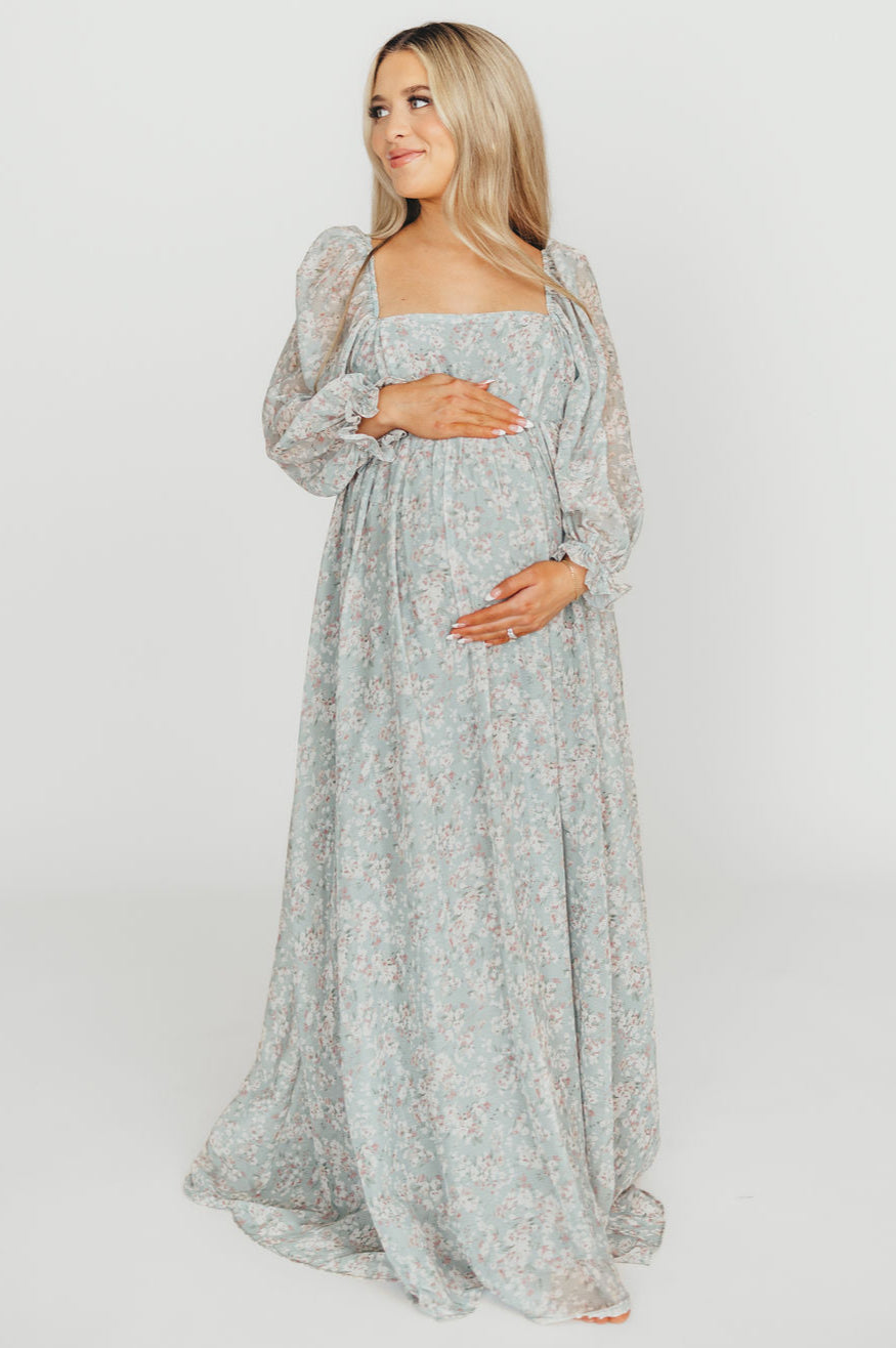 Mona Maxi Dress with Smocking in Sage Green Floral - Bump Friendly & Inclusive Sizing (S-3XL)