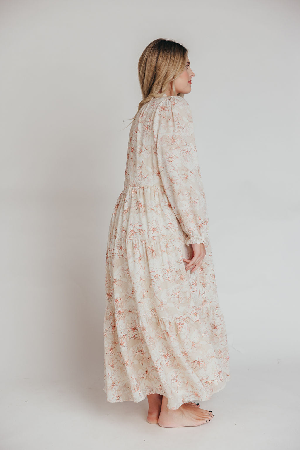 Mallory Long-Sleeved Maxi Dress with Tassel in Terracotta Floral - Bump Friendly - Inclusive Sizing (S-3XL)
