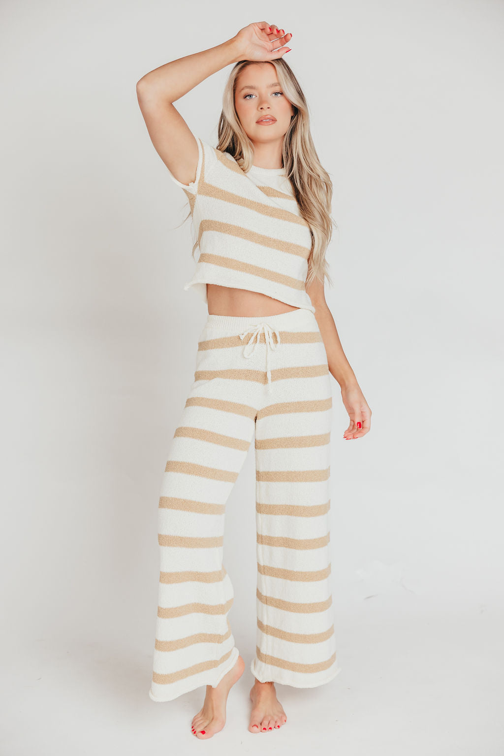 Callan Wide Stripe Crop Top and Pant Set in Tan