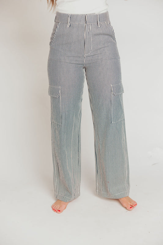 Vincent 100% Cotton Cargo Pant in Navy Stripe