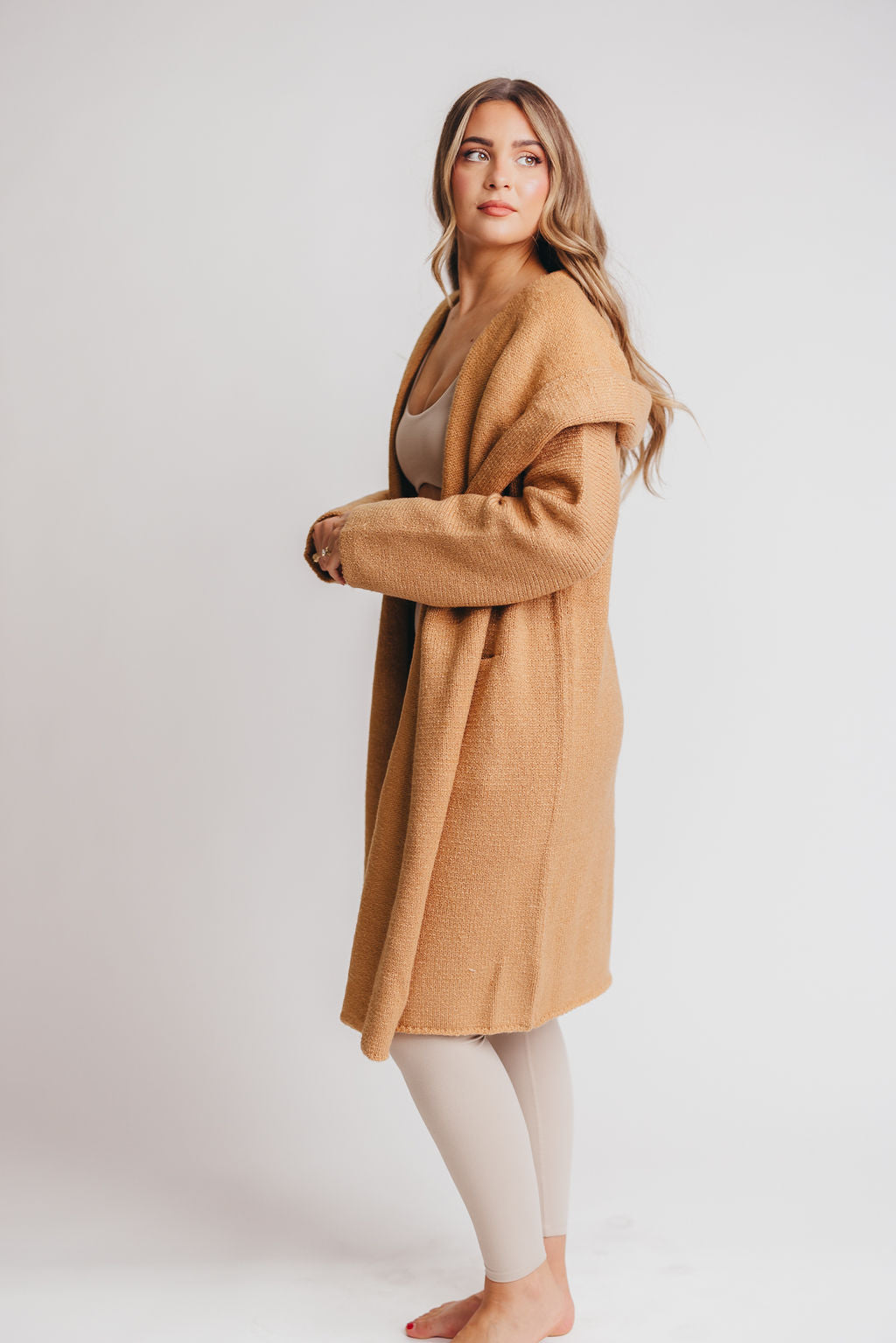 Noah Oversized Hooded Two Pocket Coatigan in Camel LUXURY ITEM