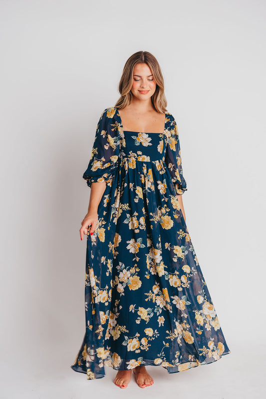 Mona Maxi Dress in Navy Floral - Bump Friendly