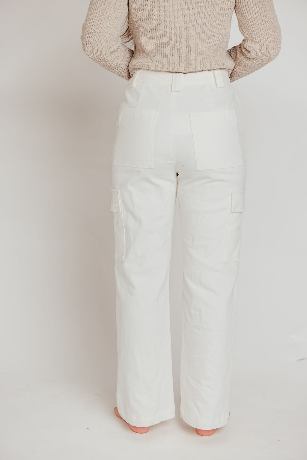 Kiera Cargo Denim Pants in White