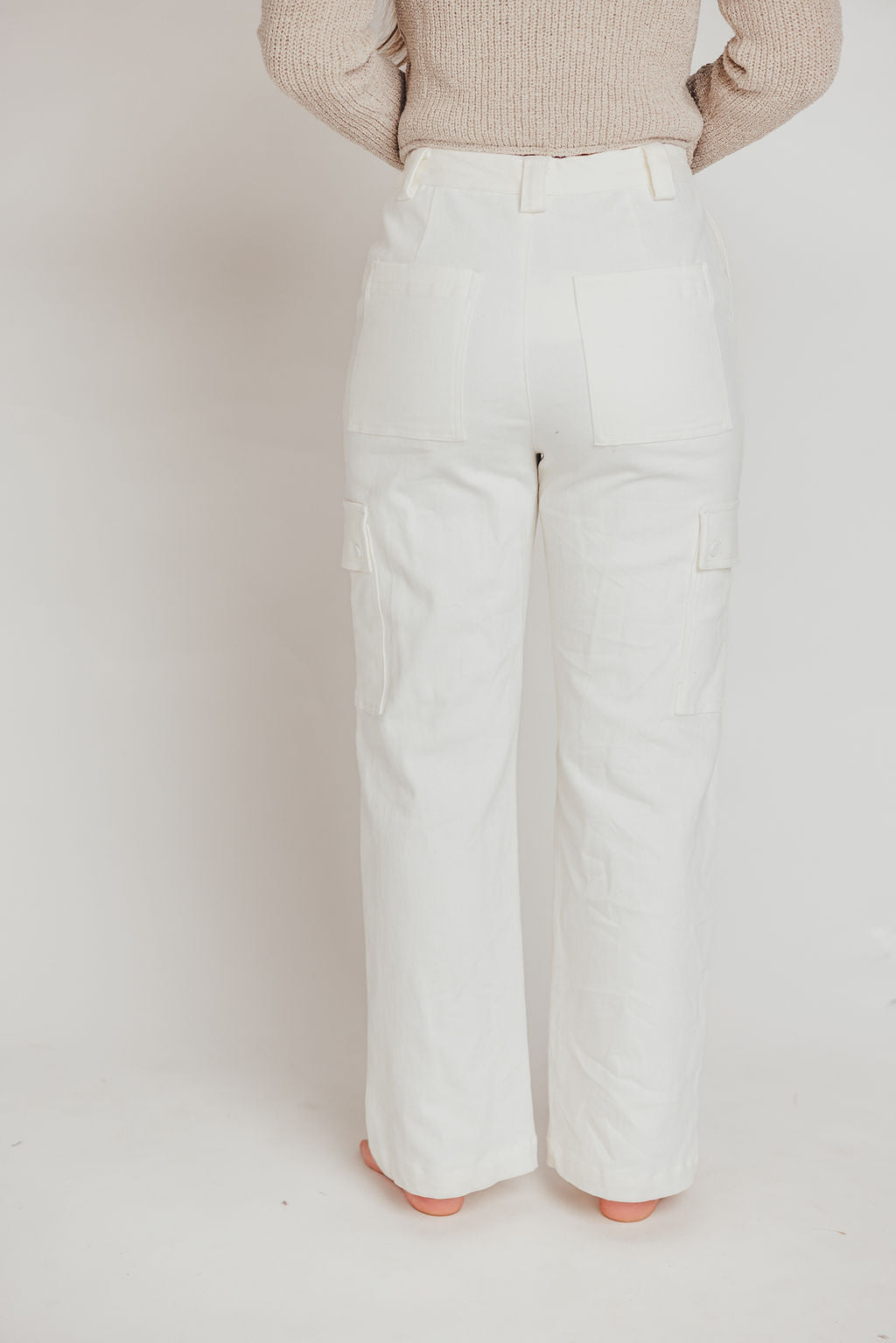 Kiera Cargo Denim Pants in White