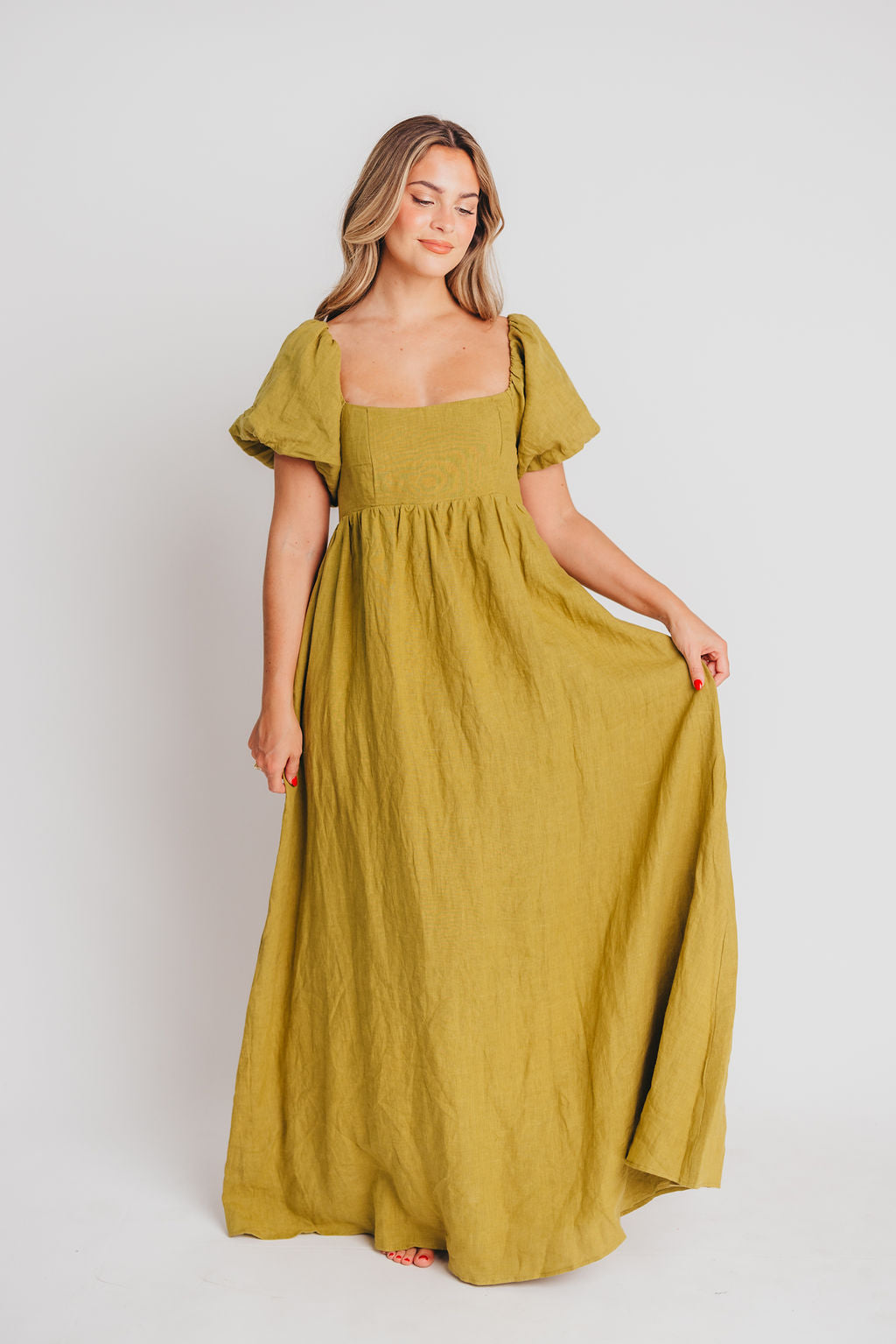 Candace Maxi Dress in Olive - 100% Linen - Bump Friendly (Restocking in June)