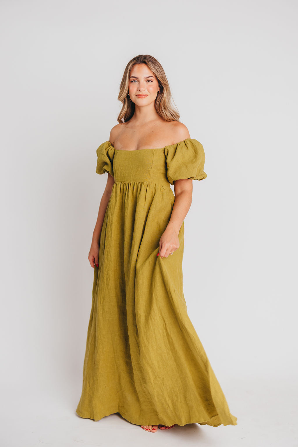 Candace Maxi Dress in Olive - 100% Linen - Bump Friendly (Restocking in June)