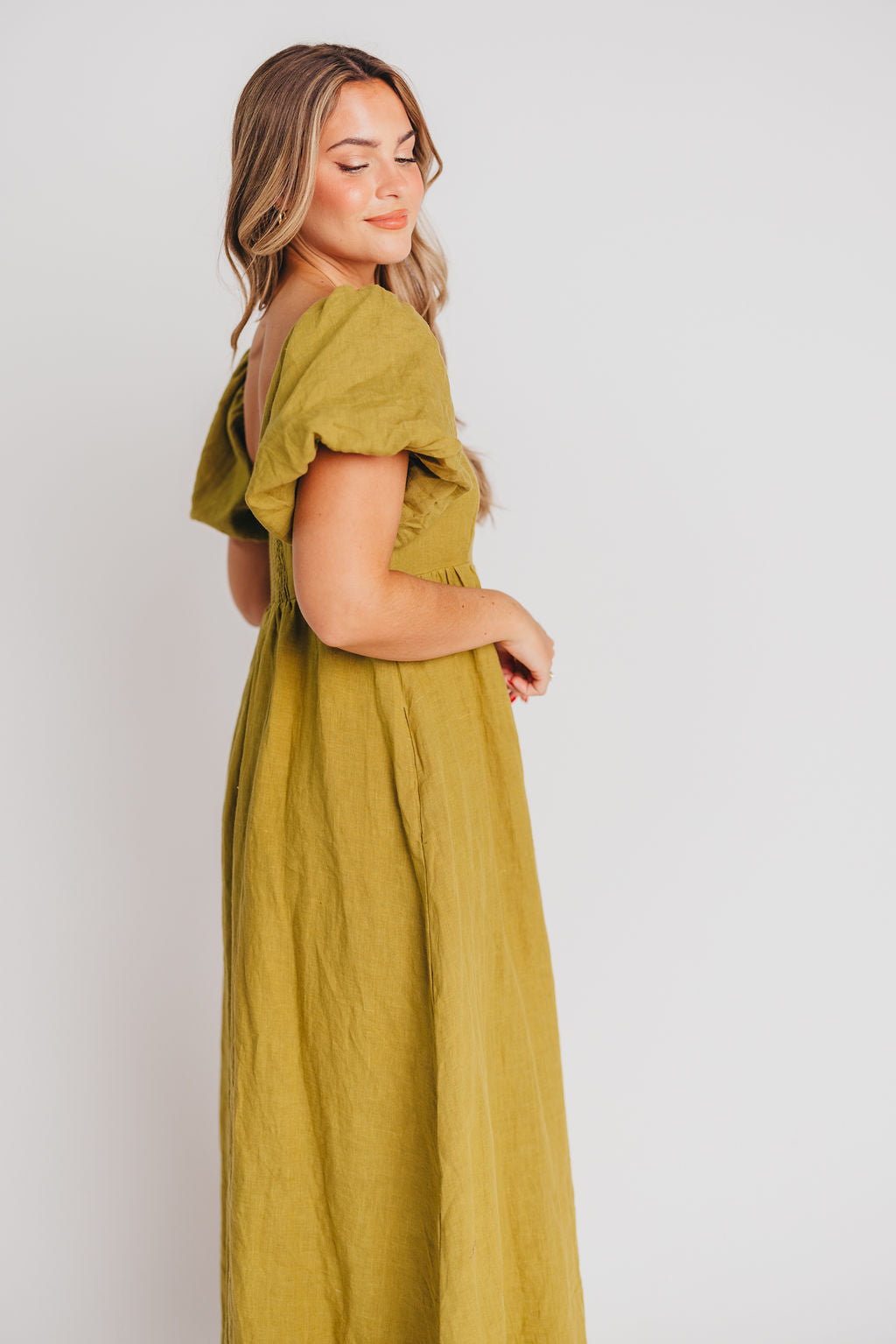 Candace Maxi Dress in Olive - 100% Linen - Bump Friendly (Restocking in June)