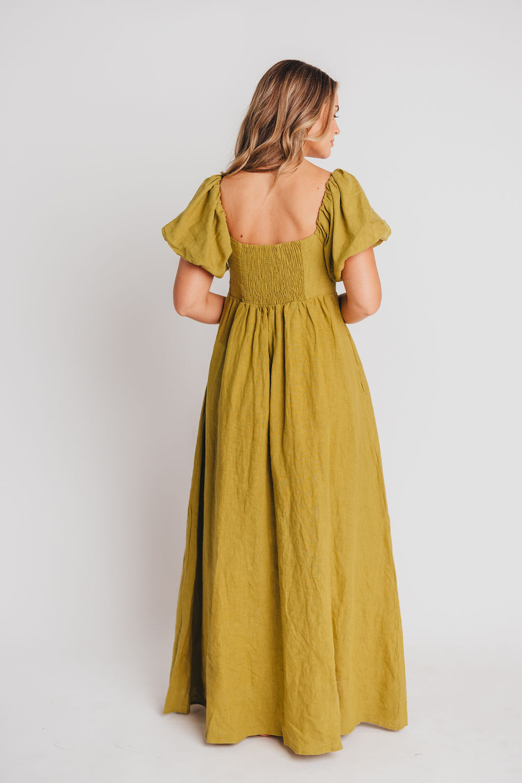 Candace Maxi Dress in Olive - 100% Linen - Bump Friendly (Restocking in June)