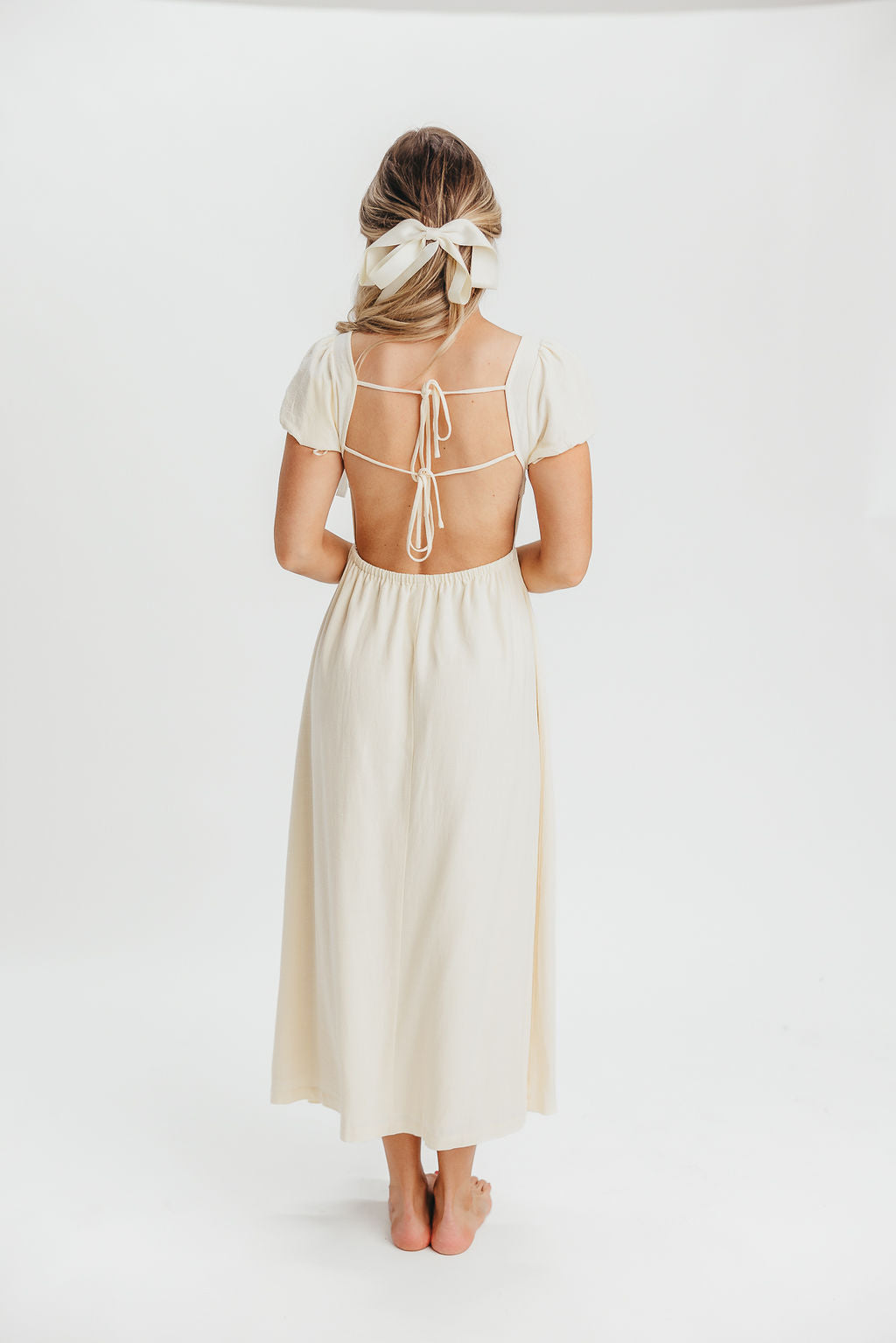 August Open Back Midi Dress in Ivory Cream - Bump Friendly