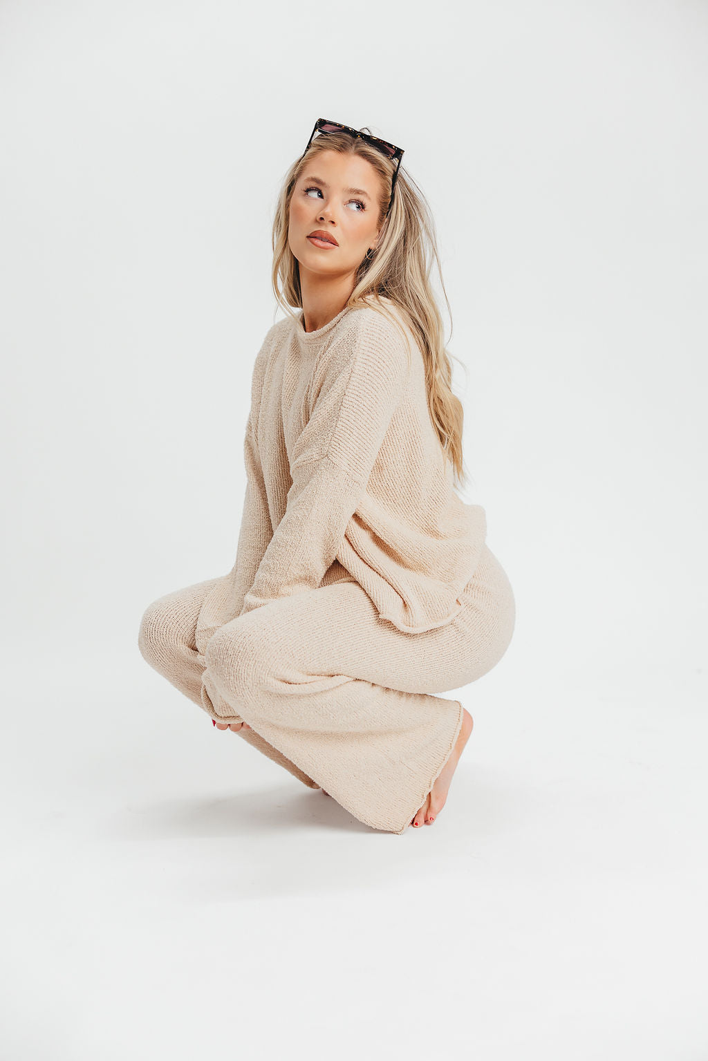 Lainey Asymmetric Sweater and Pant Set in Cream
