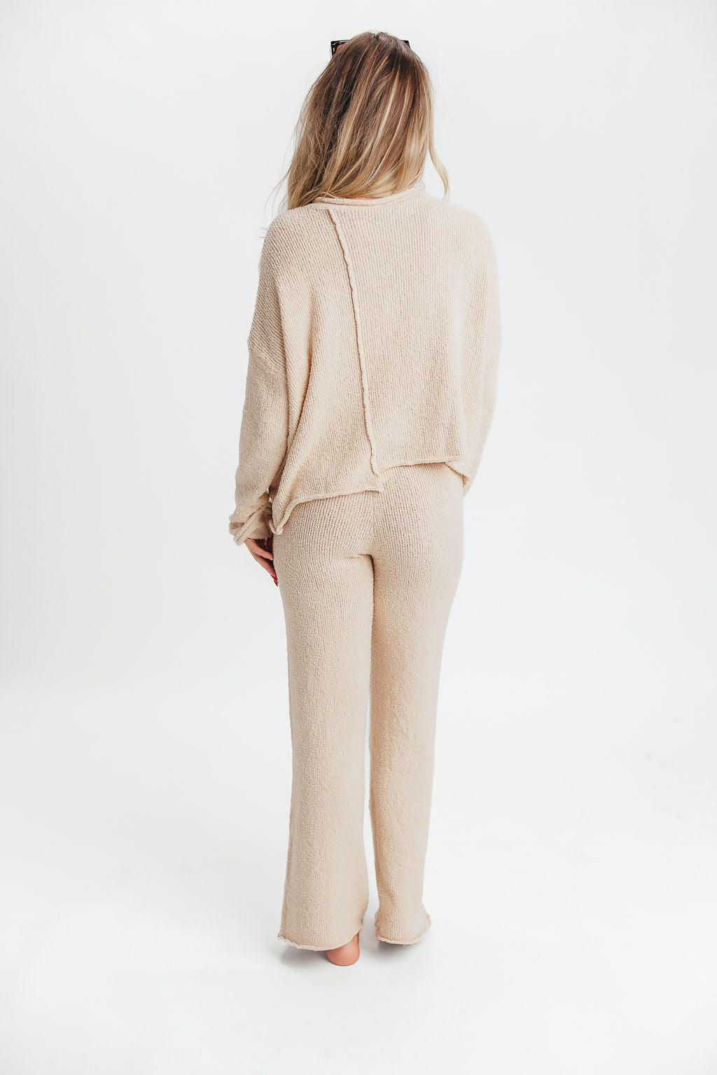 Lainey Asymmetric Sweater and Pant Set in Cream