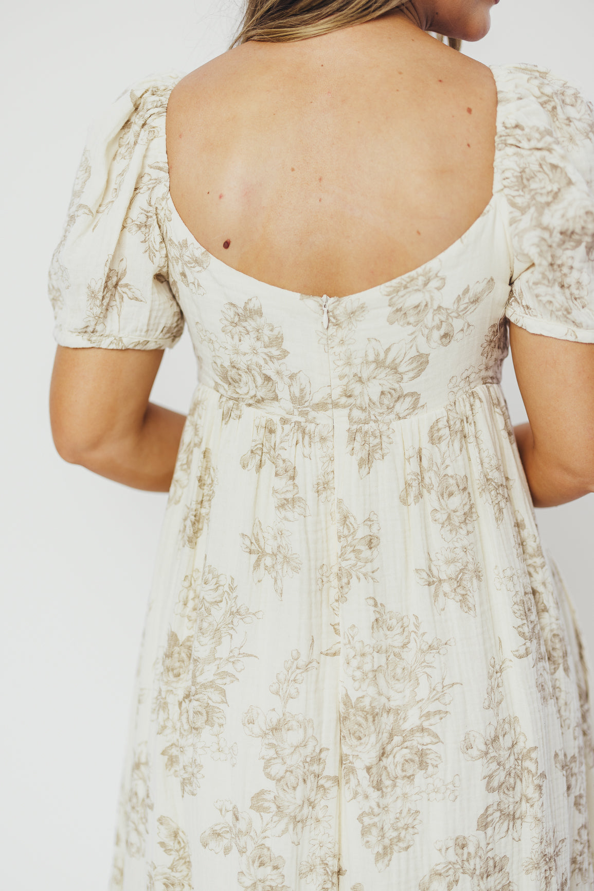 Haven 100% Cotton Tie-Front Maxi Dress in Taupe/Brown Floral