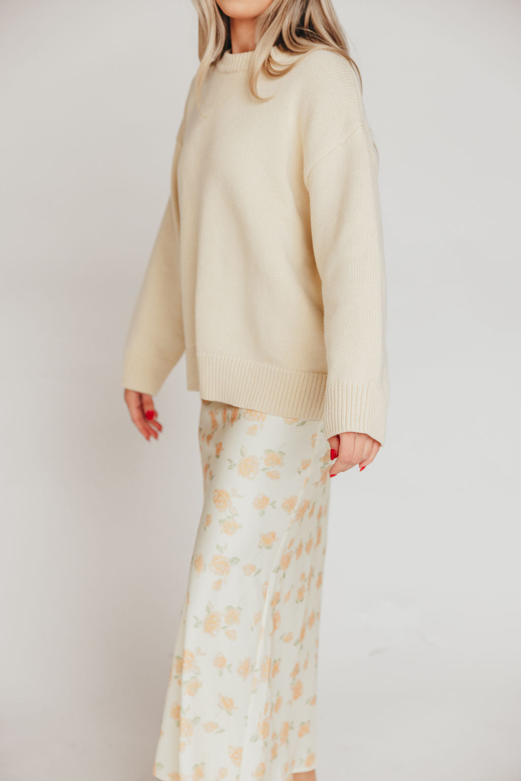 Caden Spring Floral Satin Maxi Skirt in Custard