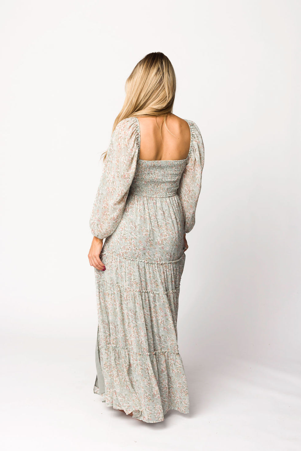 Daphne Long Sleeve Maxi Dress in Beige/Multi Floral - Bump Friendly & Inclusive Sizing (XS-3XL)