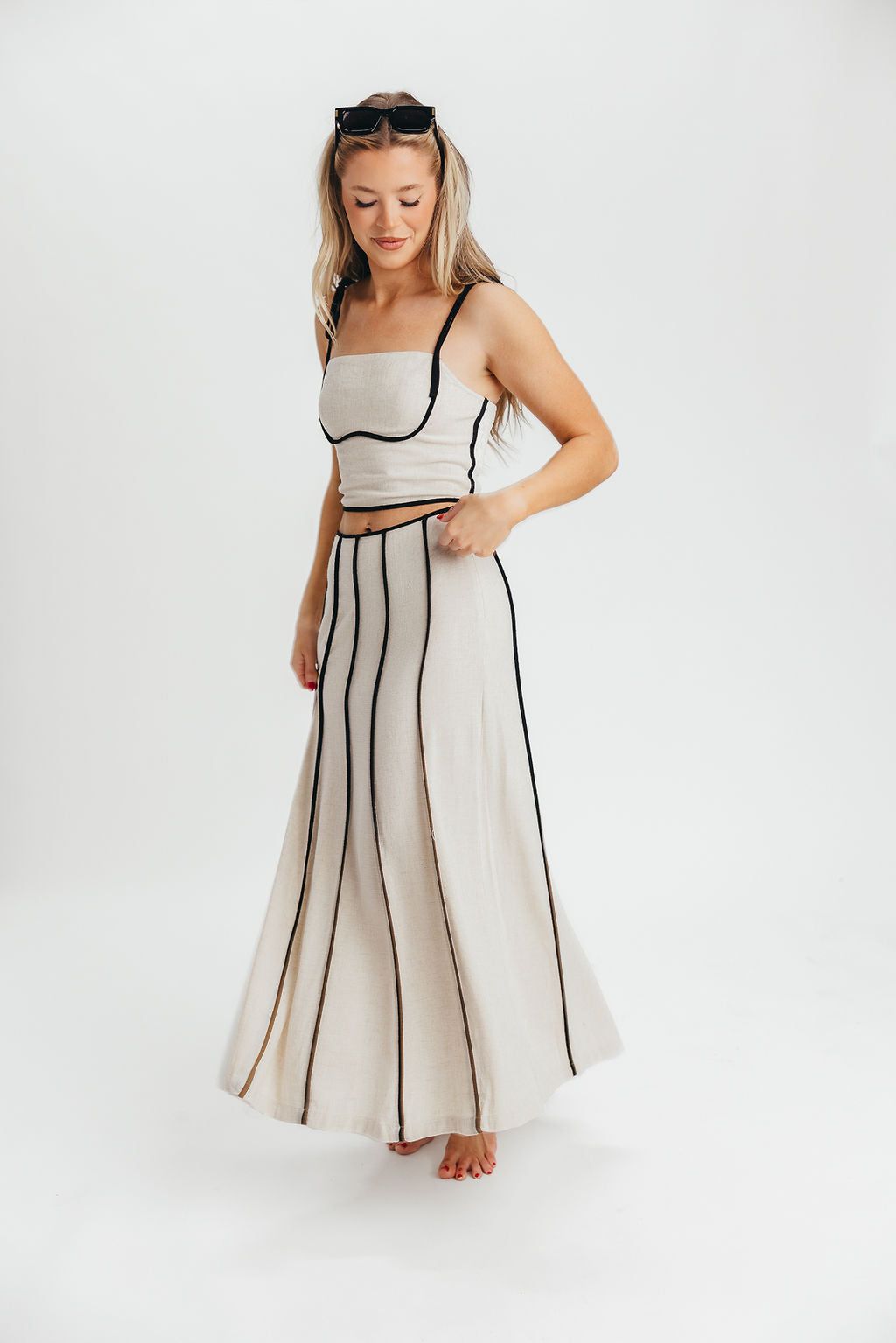 Heartfirst Linen Blend Tie Tank and Maxi Skirt Set in Natural