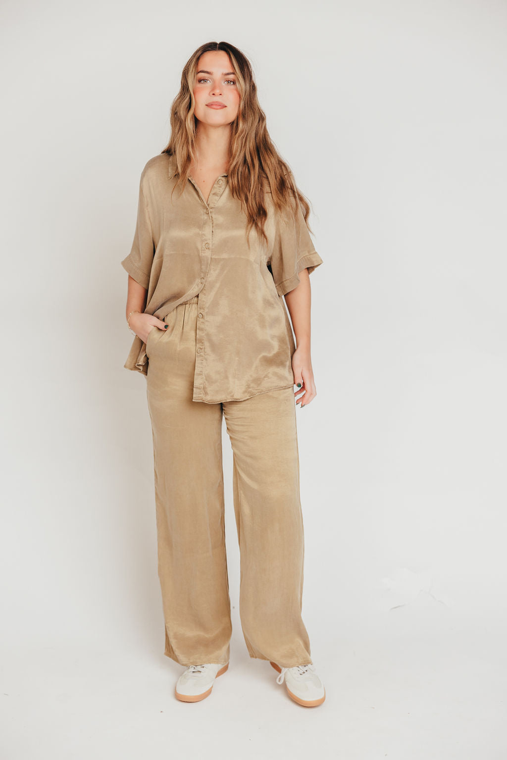 Axel Buttery Soft Button-Up Top in Toffee - Nursing Friendly