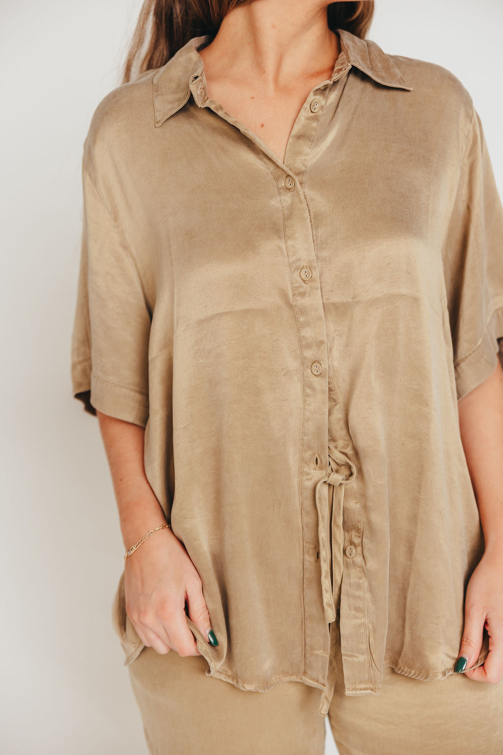 Axel Buttery Soft Button-Up Top in Toffee - Nursing Friendly