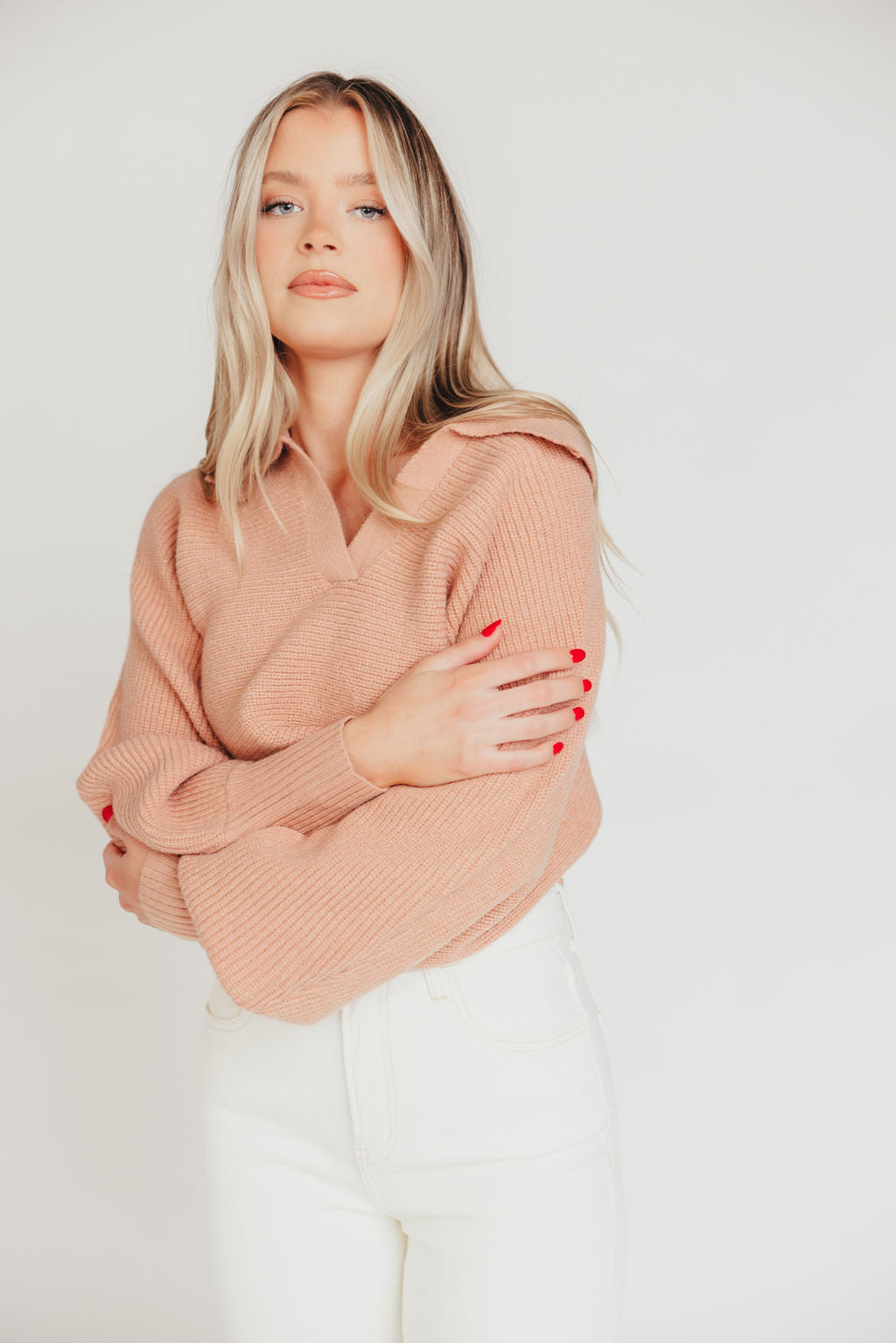 Francis Cropped Polo Knit Top in Dusty Mauve