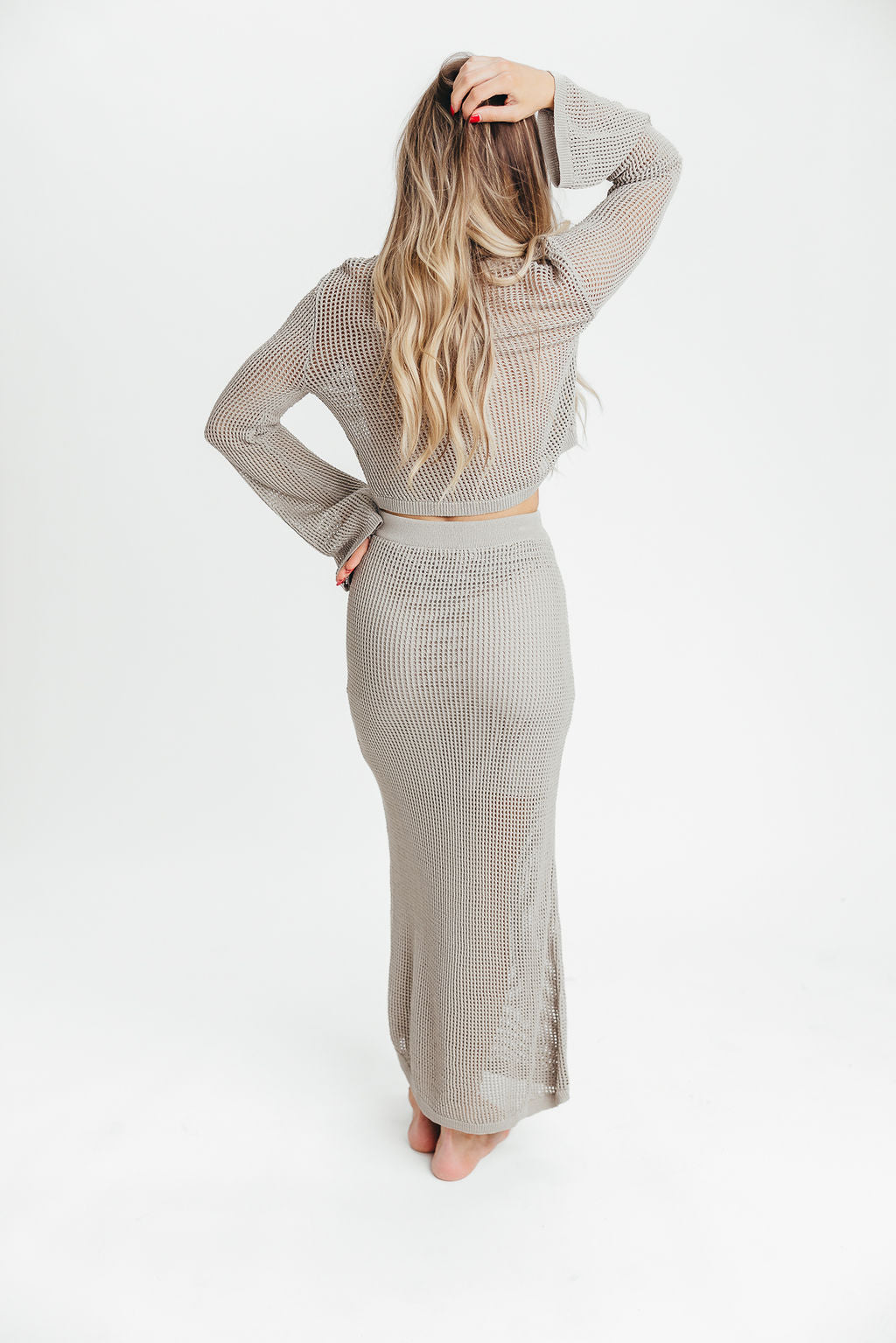 Adele Knitted Maxi Skirt and Cropped Top Set in Sage