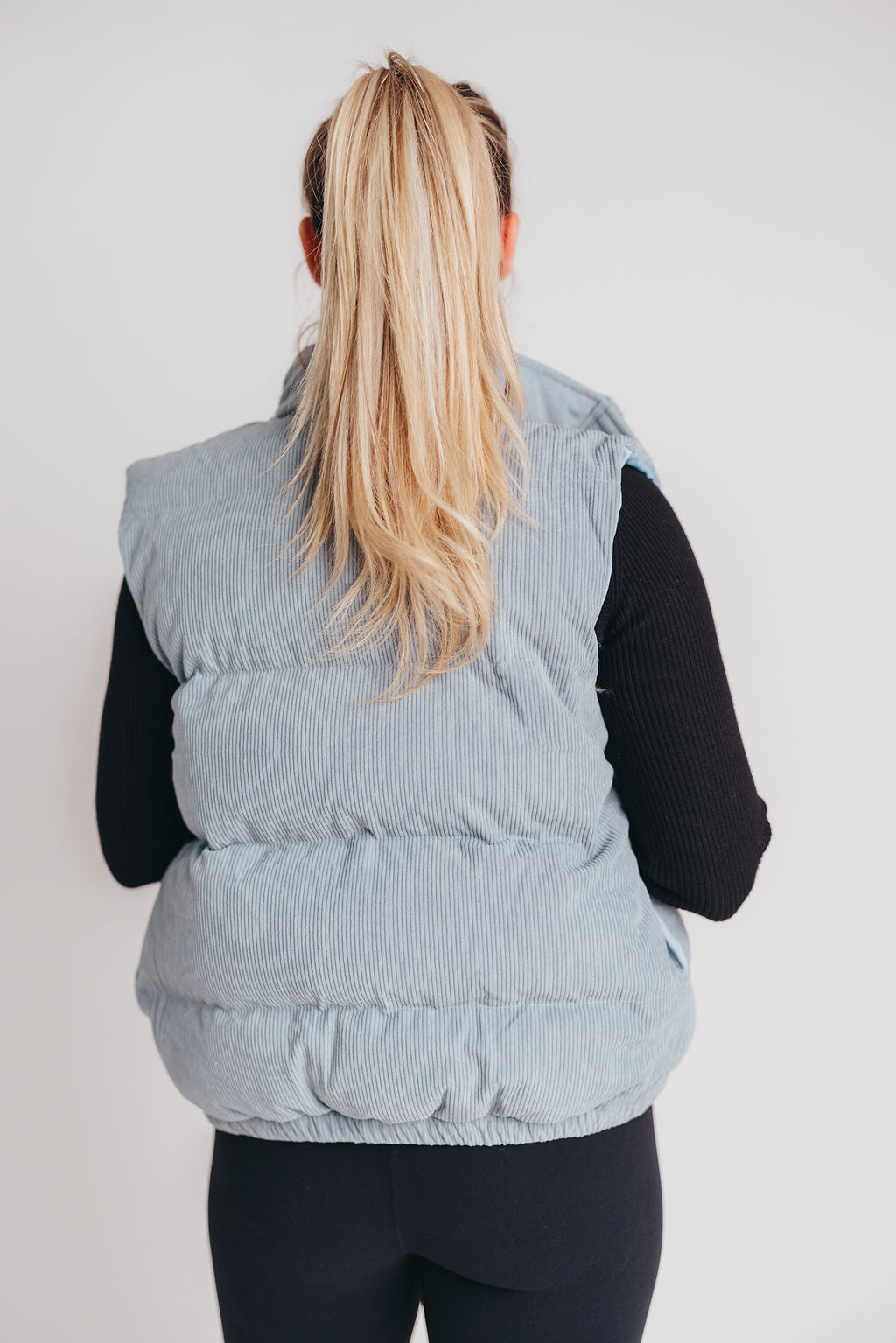 Snowmass Corduroy Stand Collar Puffer Vest in Blue