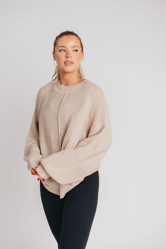 Honey Ribbed Knit Sweater in Beige