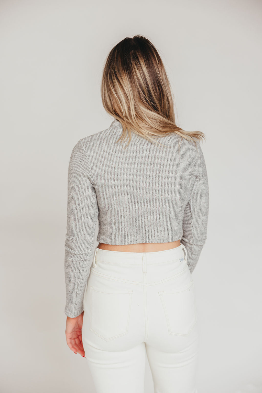 Sutton Collared Long Sleeve Top with Front Ties in Grey
