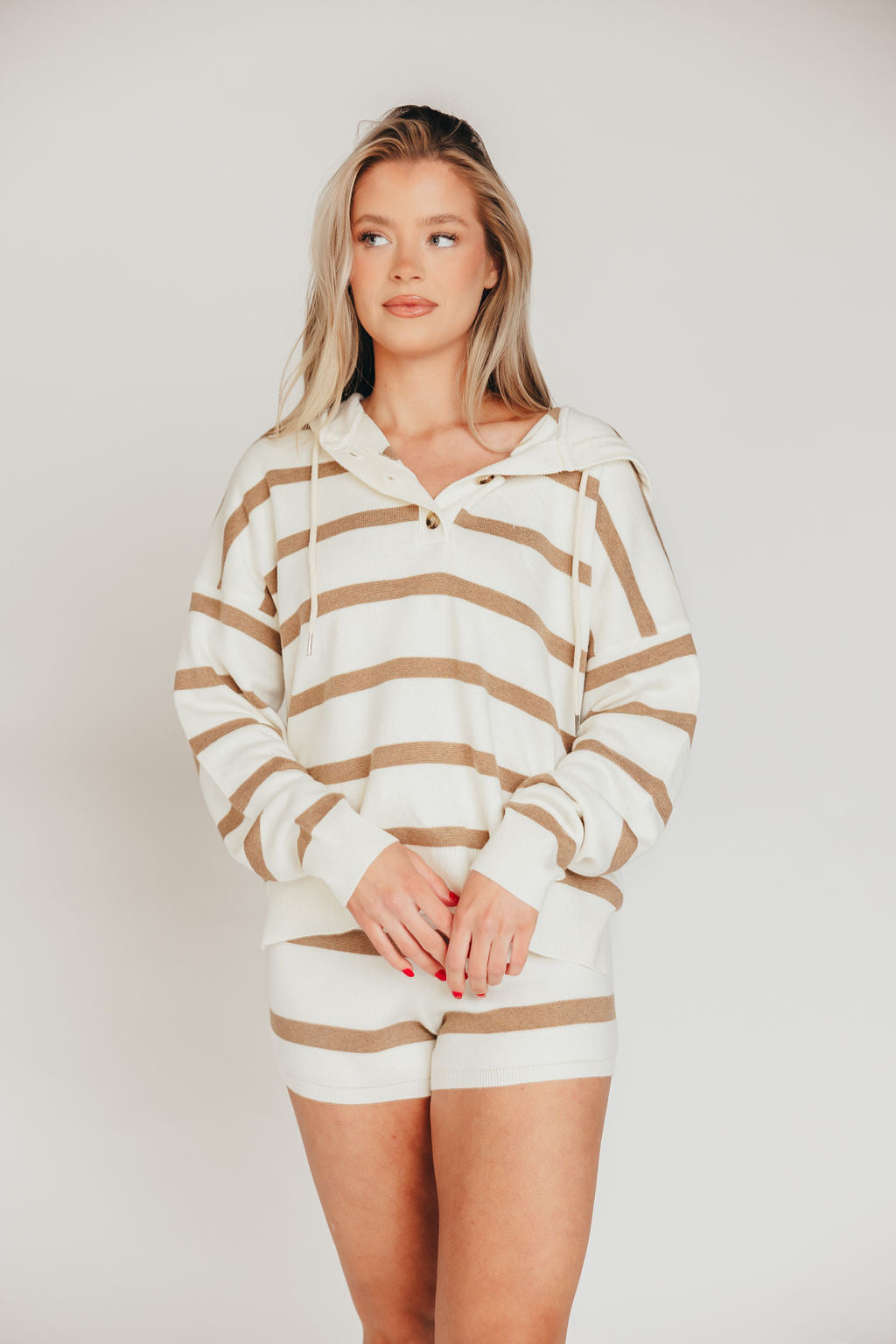 Brighton Pullover Top in White and Wheat Stripe