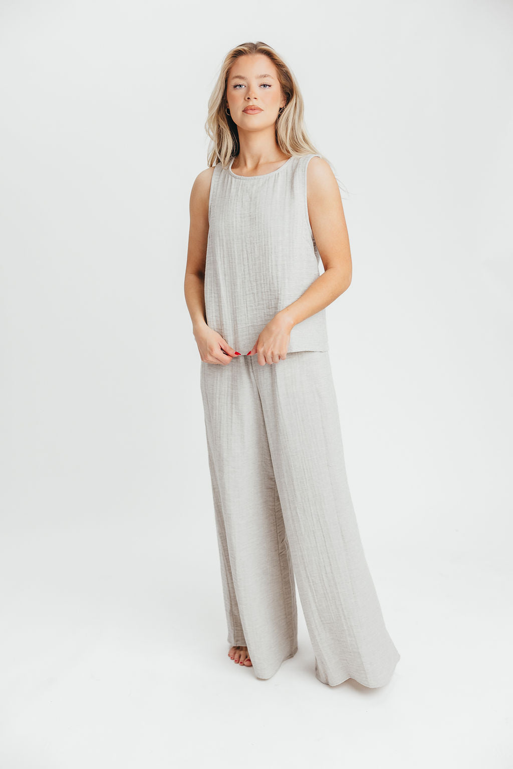 Love Lock Sleeveless Top and Pant Set in Linen Grey - 100% Cotton