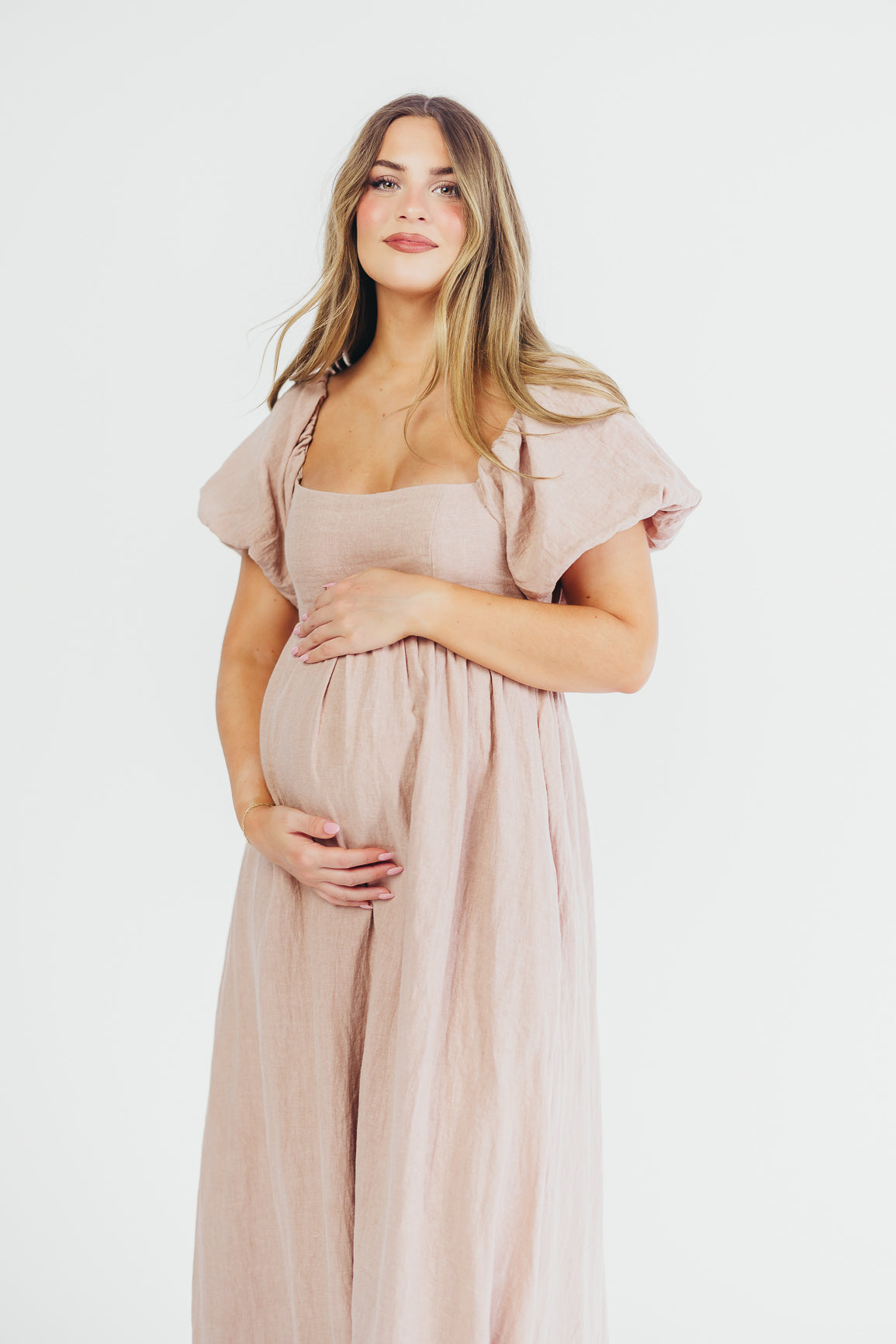 Candace Maxi Dress in Dusty Rose - 100% Linen - Bump