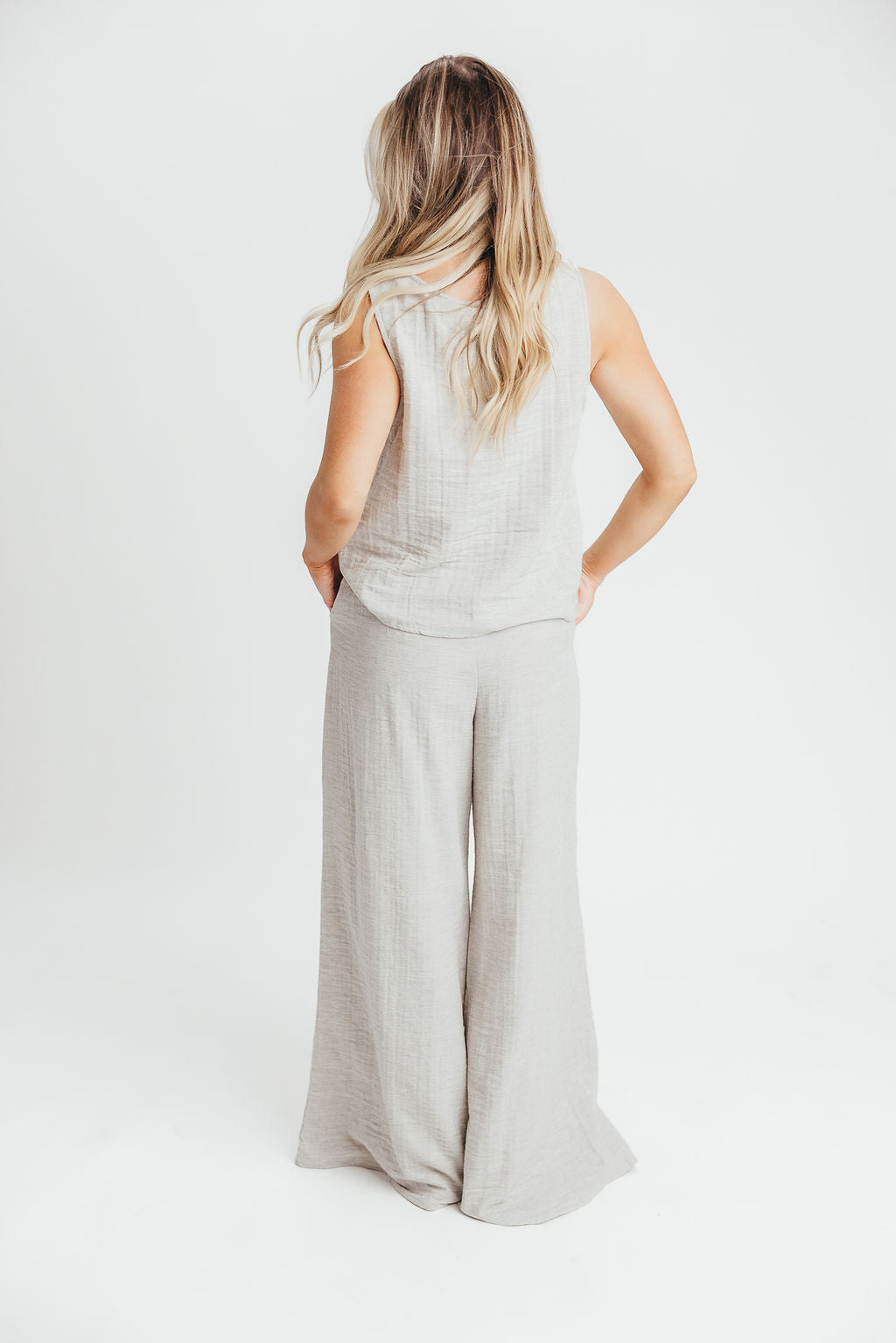 Love Lock Sleeveless Top and Pant Set in Linen Grey - 100% Cotton