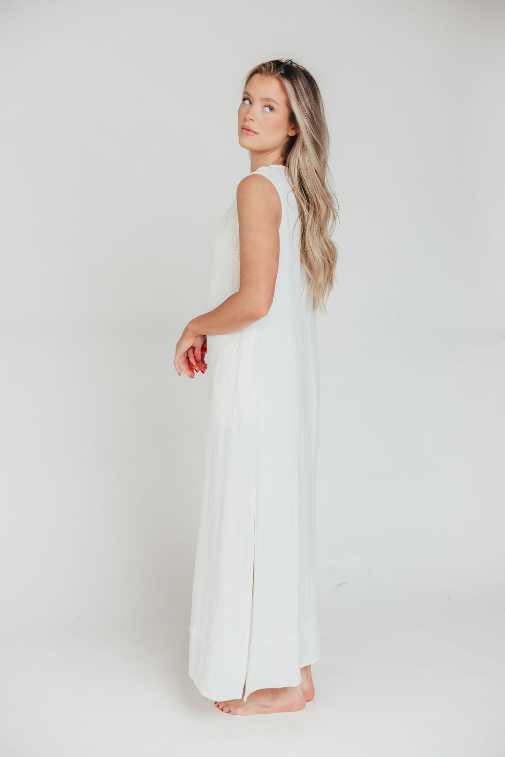 How Sweet It Is Sleeveless Linen-Blend Maxi in Ivory - Bump Friendly