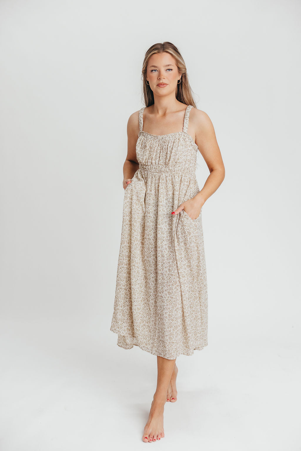Cameron Ditsy Floral Midi Dress in Ivory