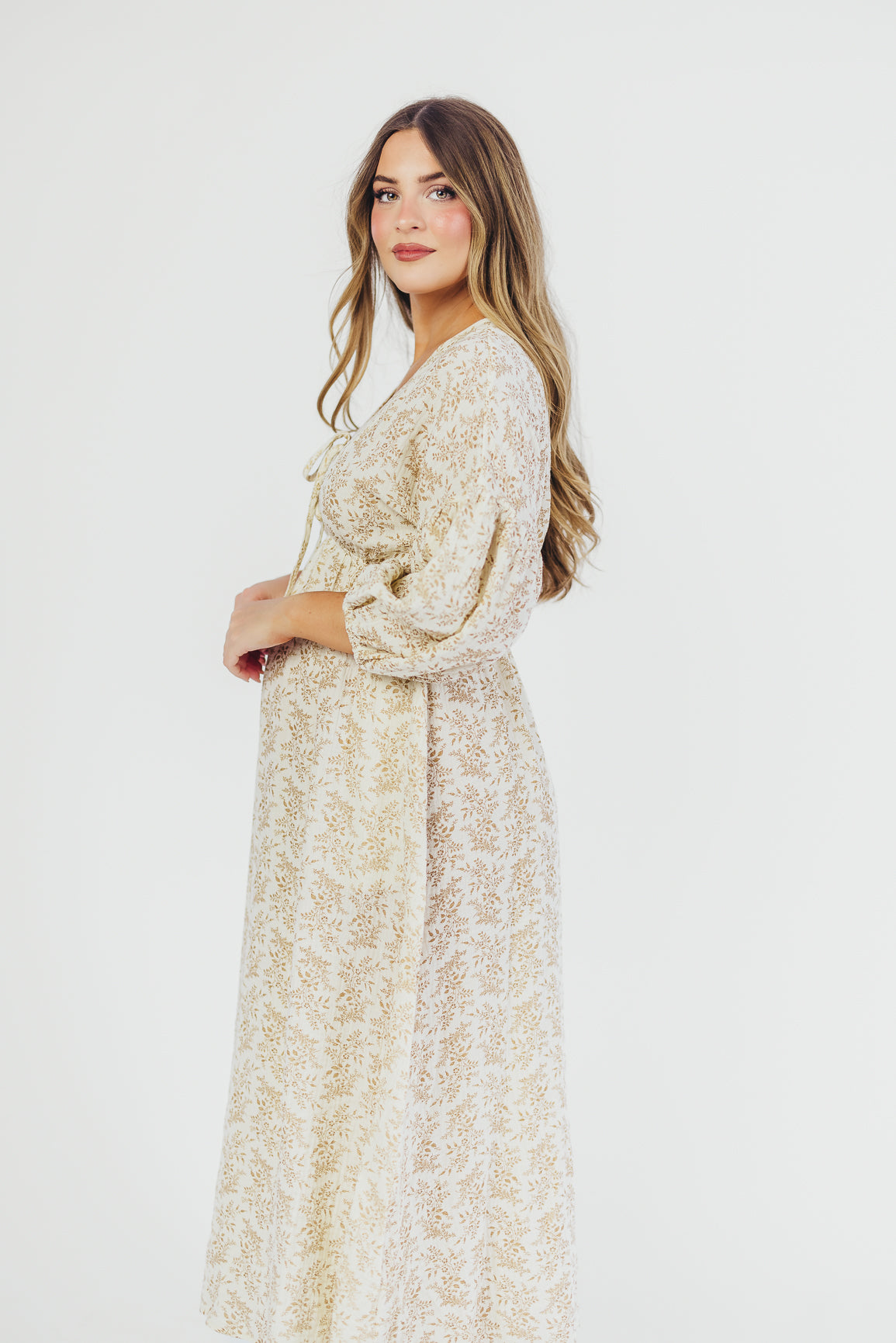 Hunter 100% Cotton Midi Dress in Off White/Blue - Bump Friendly & Inclusive Sizing