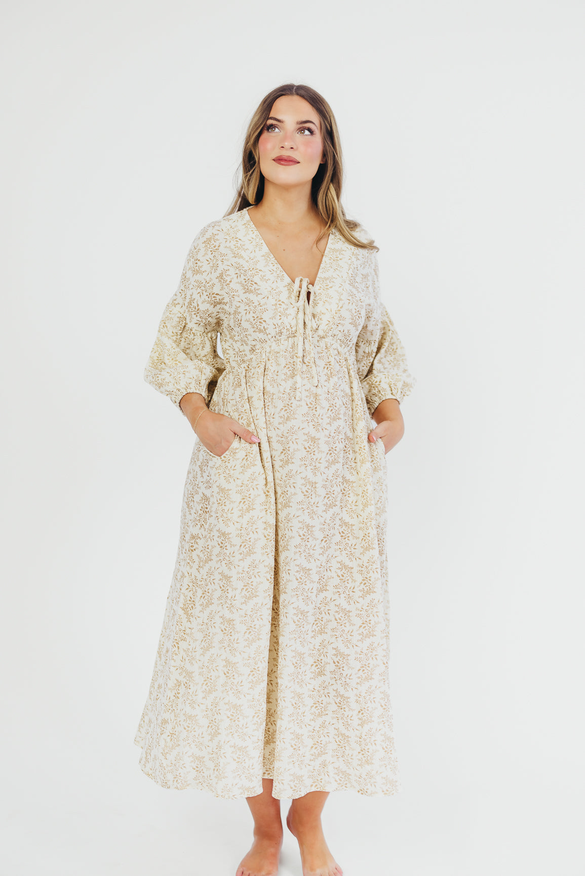 Hunter 100% Cotton Midi Dress in Custard Plaid (Lined) - Bump Friendly main image 0