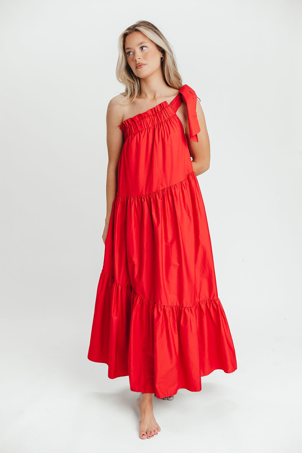 Jordan One-Shoulder Maxi Dress in Red - Bump Friendly