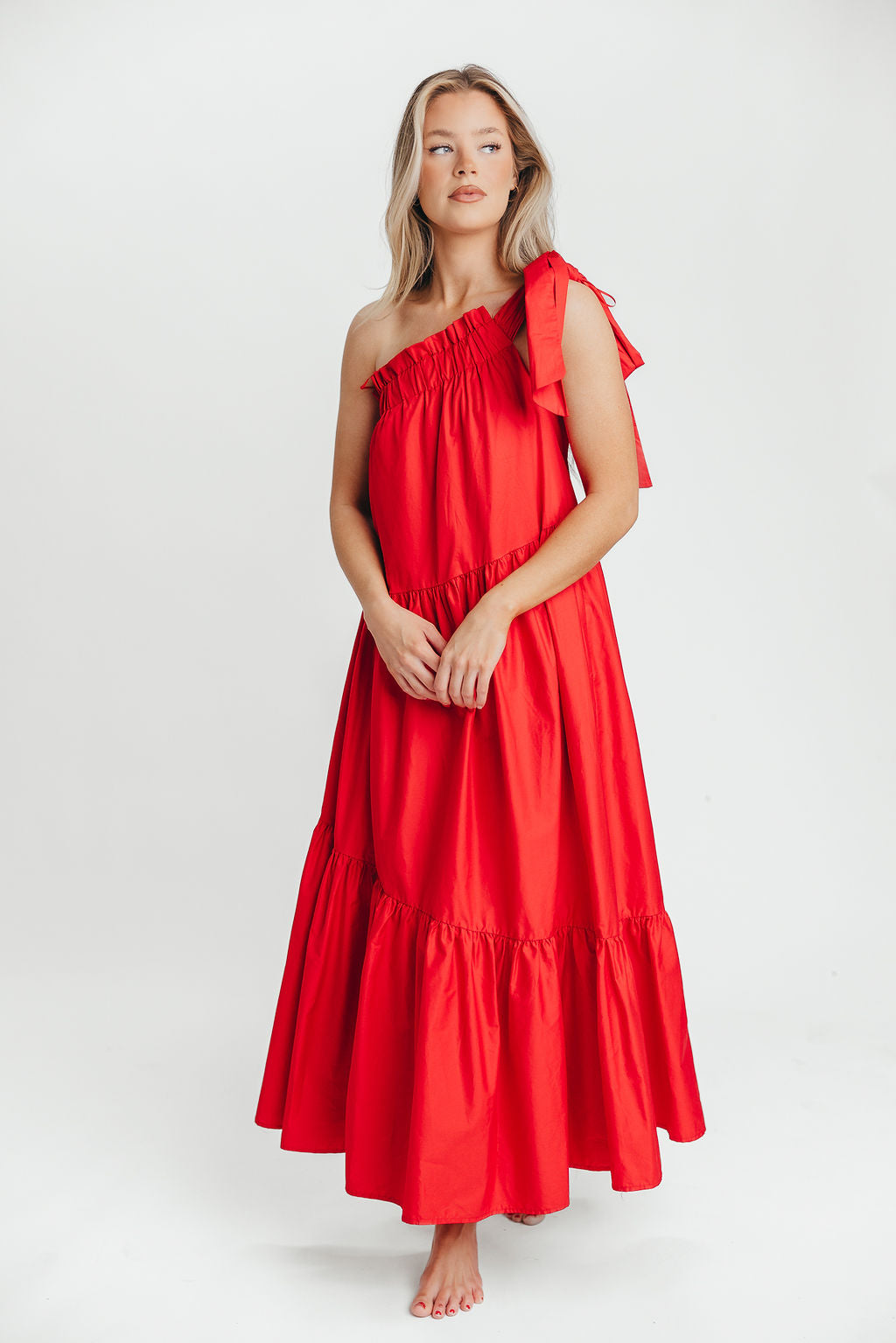 Jordan One-Shoulder Maxi Dress in Red - Bump Friendly