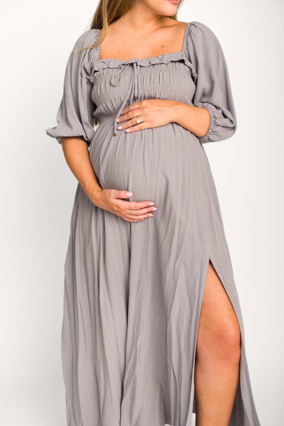 Devon Smocked Maxi Dress in Slate Grey