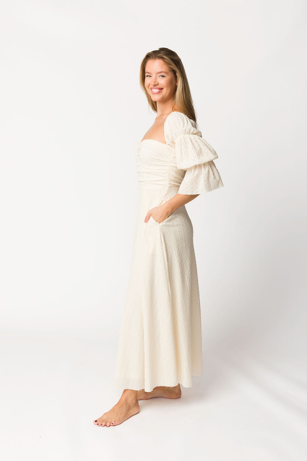 Off shoulder maxi dress with pockets best sale