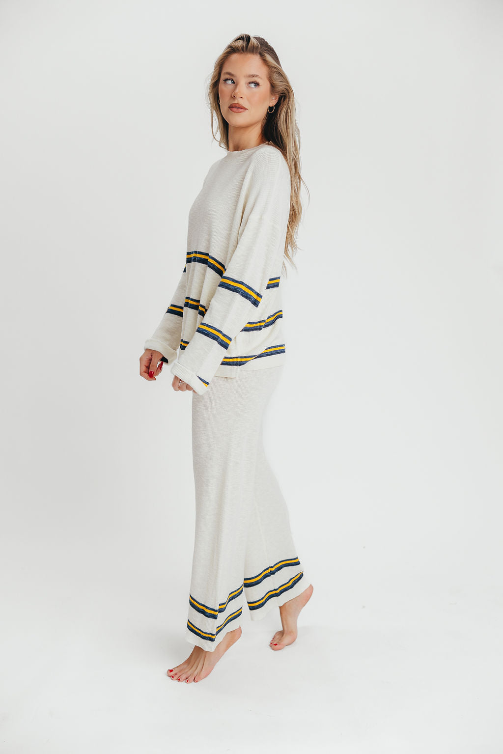 Catalina Knit Pullover and Pants Set in White Multi Stripe
