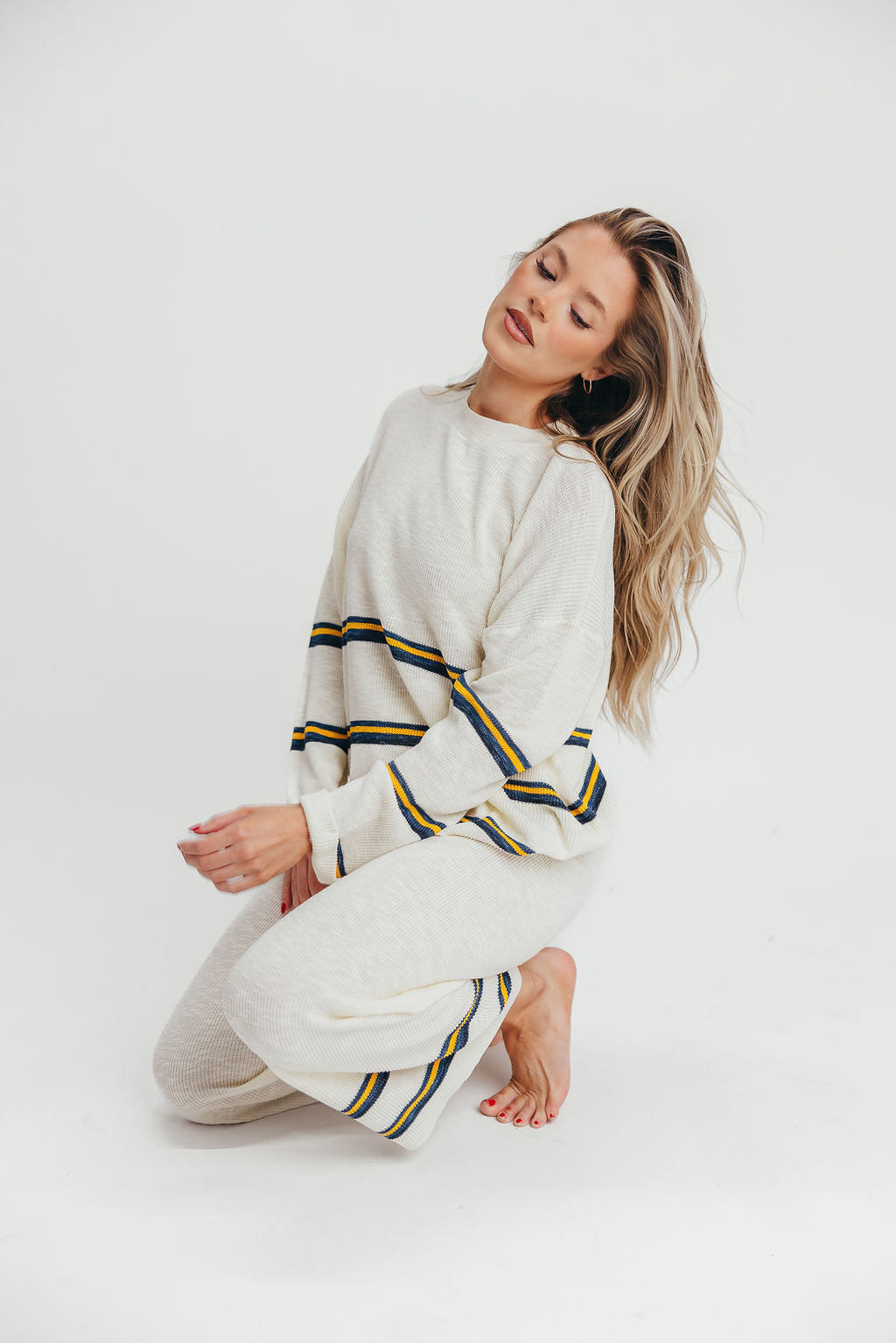 Catalina Knit Pullover and Pants Set in White Multi Stripe