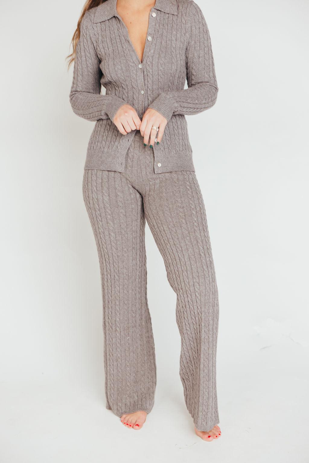 Premium Willow Cable Knit Pants in Greige