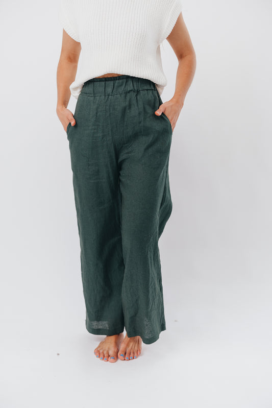 Benton 100% Linen Wide Leg Pants in Eden Green